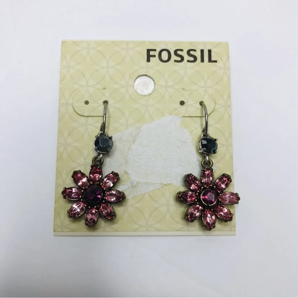 New FOSSIL Granny Pink Flower Earrings